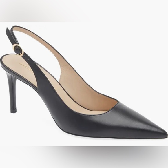 NEW*Stuart Weitzman Linsi Pointed Toe Slingback Pump~Size:8.5~in black leather - Picture 1 of 12